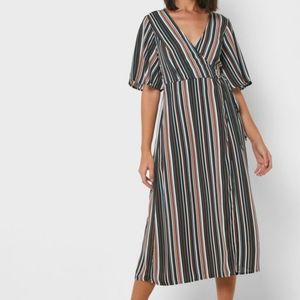 Forever 21 Angel Sleeve Striped Wrap Dress